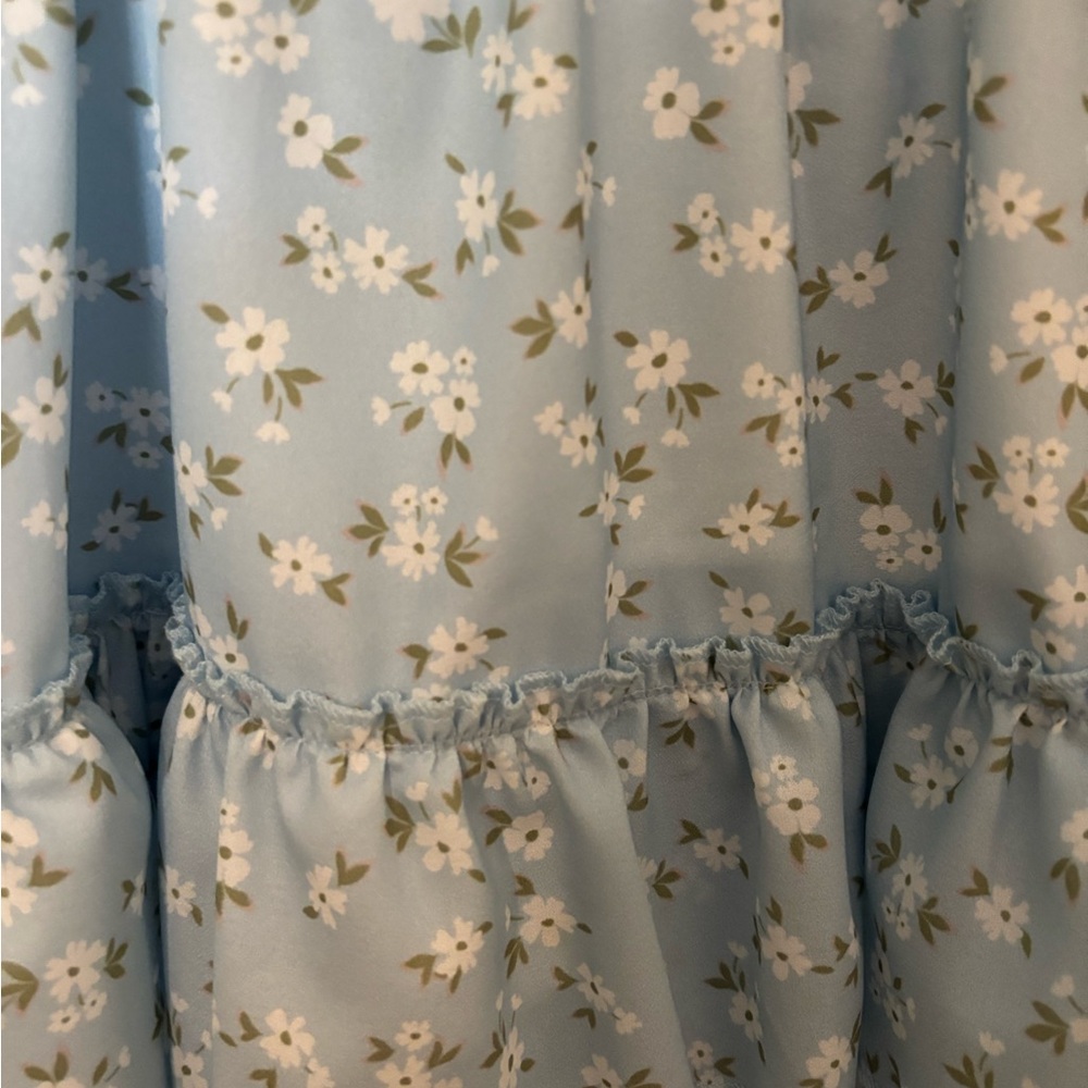 Rare Editions White and Blue Layered Floral Dress